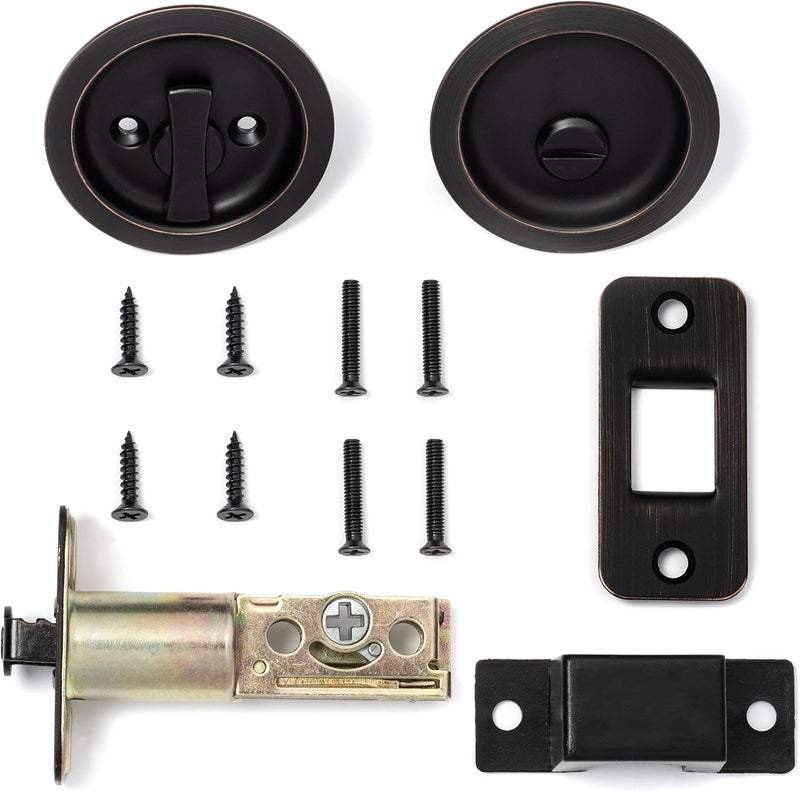 Dynasty Hardware Pocket Door Latch, Round Sliding Handle for Bathroom or Bedroom, Locking Passage Pull, Easy Install Pocket Door Hardware, Aged Oil Rubbed Bronze Finish, 2-3/8" Backset, Universal Fit - Image 4